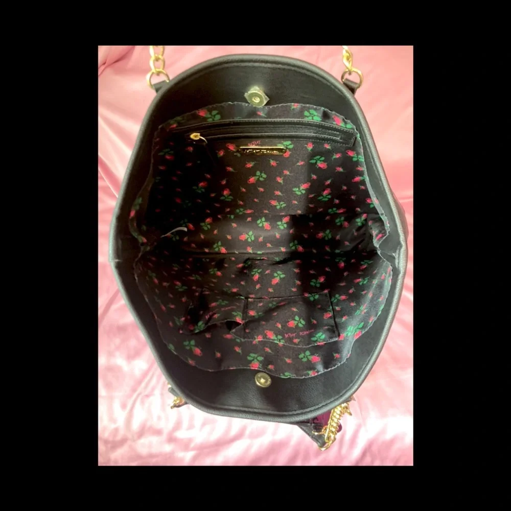 Betsy Johnson Large Black Studded Pins Tote w/ Small Crossbody. NWT! - Picture 12 of 16